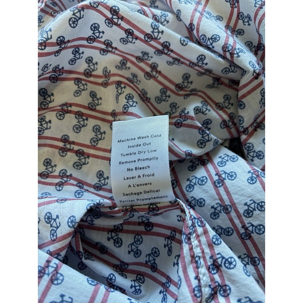 Grayson EUC The Hero 01 XS Button-up Shirt Top Striped Bicycle Print White Red - Picture 5 of 11
